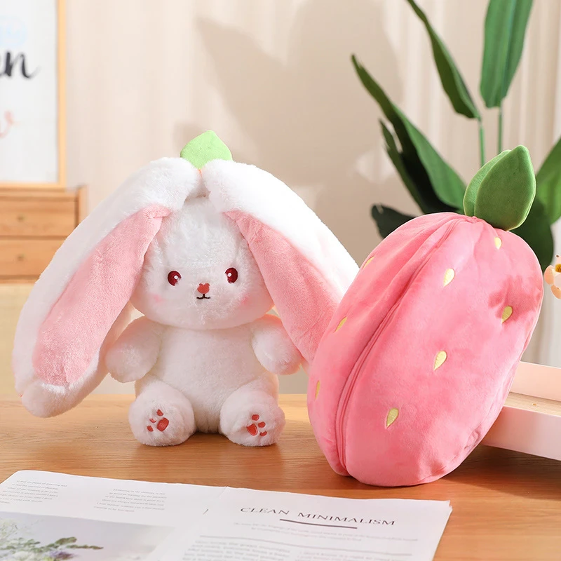 Strawberry Bunny Transformed into Little Rabbit Fruit Doll Plush Toy