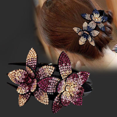 Rhinestone Double Flower Hair Clip - Buy 2 Free Shipping