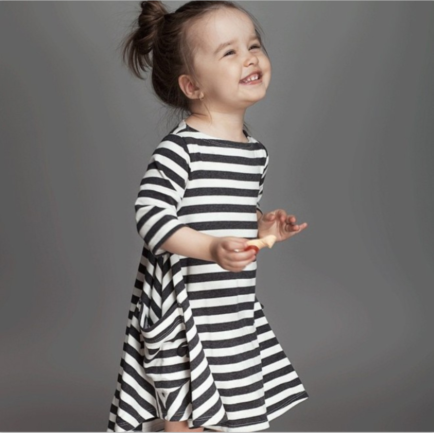 Black and white striped pocket dress parent-child outfit