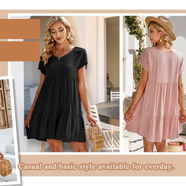 2022 New Blend V Neck Casual Short Sleeve Weaving Dress