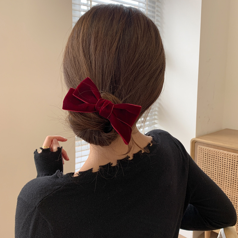 Lazy Velvet Bow Hairclip for Women Braided Hairpin