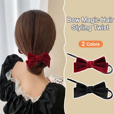 Lazy Velvet Bow Hairclip for Women Braided Hairpin