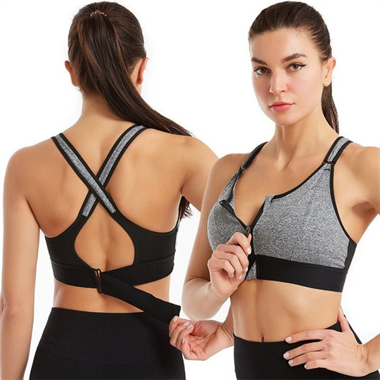 Women's Zip Front Sports Bra Wireless Supportive Sports Bra