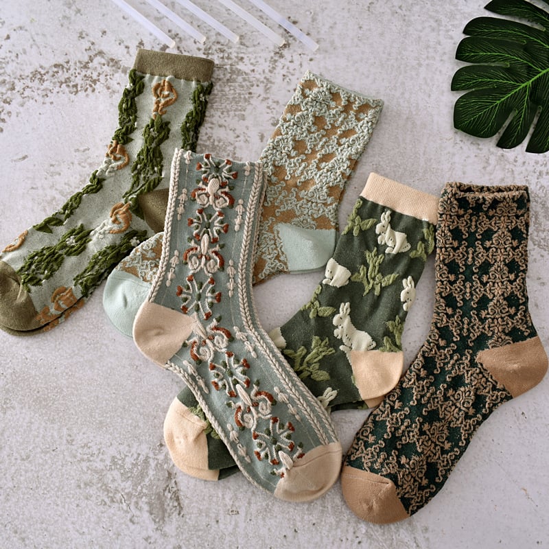 Black Friday Sale 50%OFF-5 Pairs Womens Floral Cotton Socks