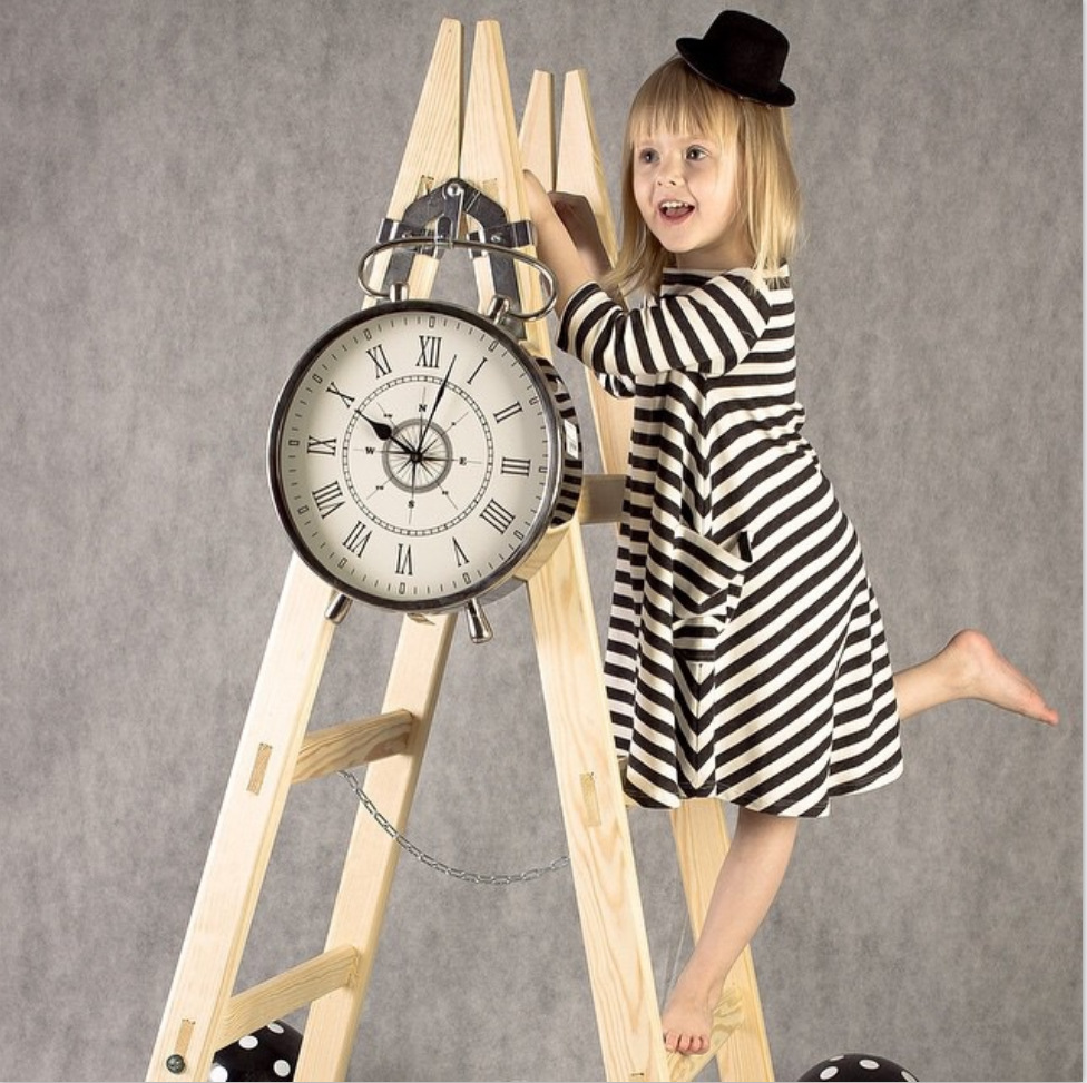 Black and white striped pocket dress parent-child outfit