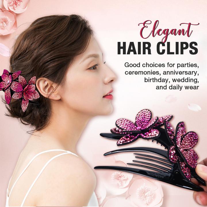 Rhinestone Double Flower Hair Clip - Buy 2 Free Shipping